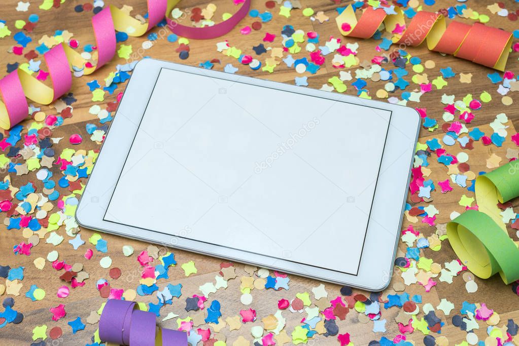 party with confetti and streamer with free space on ipad