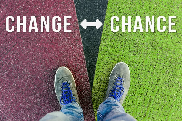 Concept of facing a crucial decision about change and chance sho