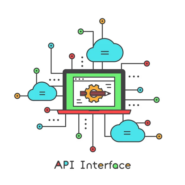 Api 接口的定制和使用服务器的适应、 机器学习与云数据库矢量图标说明 — 图库矢量图片