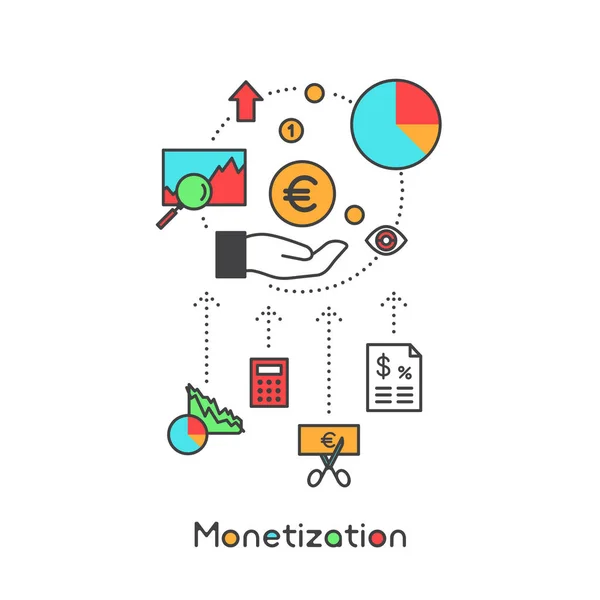 Monetização Ganhar Processo Vector Icon Ilustração — Vetor de Stock