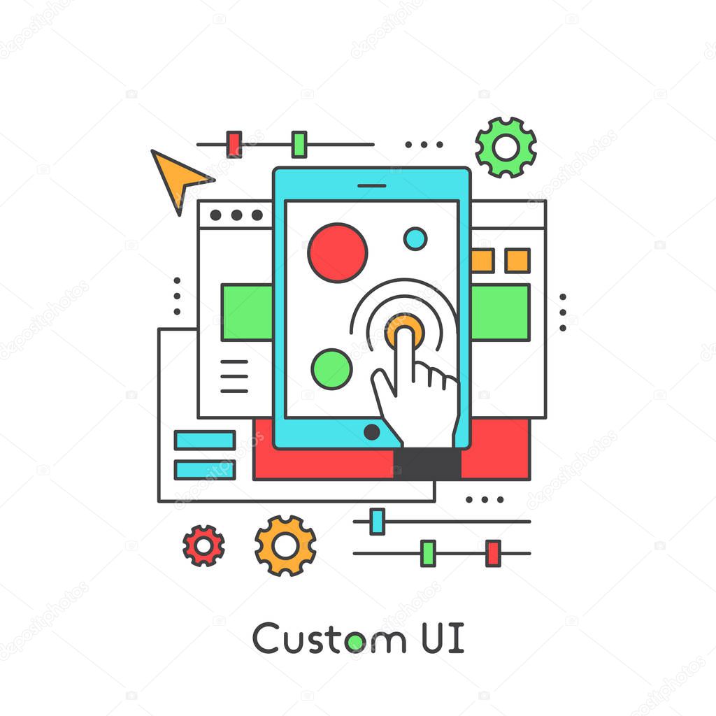 Custom Api User Friendly Interface Hand Touching the Creen with Settings Vector Icon Illustration