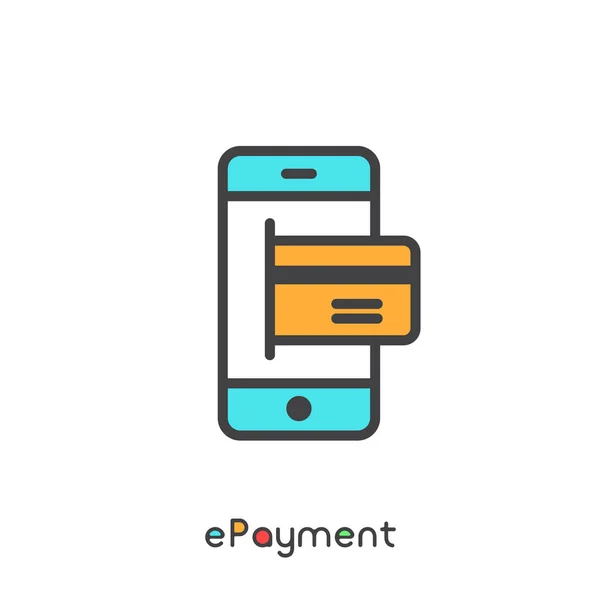 EPayment eletrônico via telefone móvel usando cartão de crédito vetor simples ícone —  Vetores de Stock