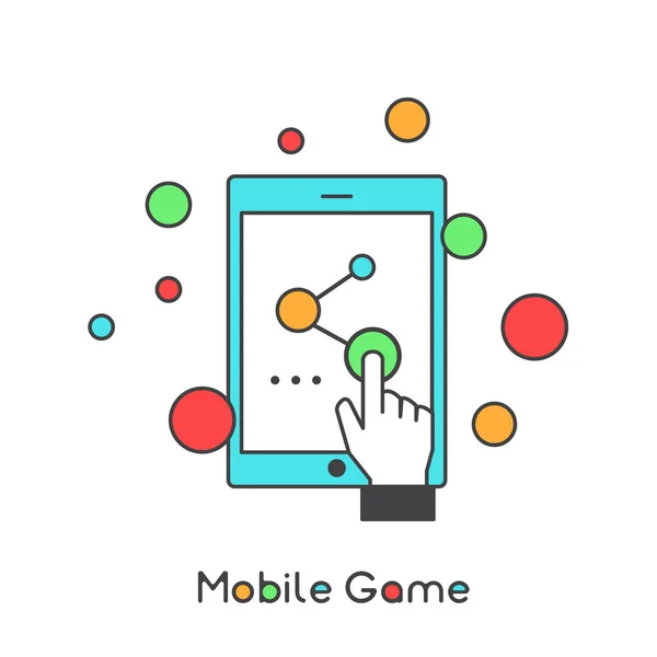 Mobile Game and User Interacting with a Device — Stock Vector