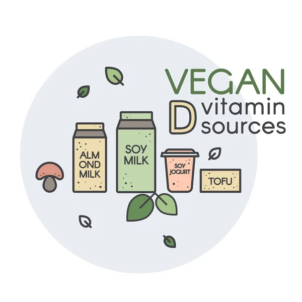 Fonte Vegan e Vegetariana de Proteína e Vitamina D —  Vetores de Stock