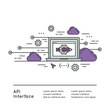Vector Icon Style Illustration Logo of API Application Programming Interface with Laptop, Pencil, Cloud Data clipart svg vector 