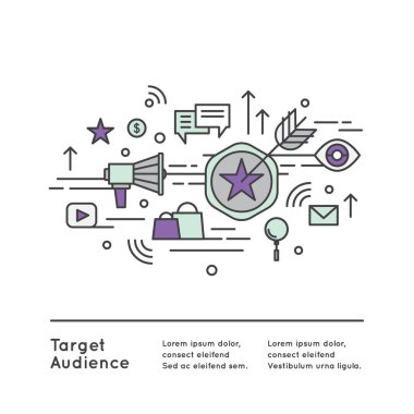 Hedef kitleye konseptiyle hoparlör, megafon, bildirim, reklam, alışveriş çantası