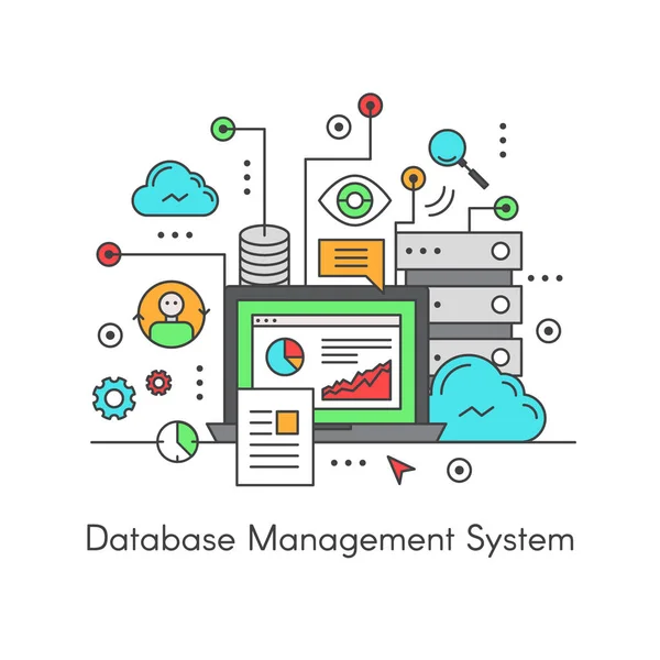 Databas 관리 시스템 Dbms, 컴퓨터 소프트웨어 응용 프로그램이 사용자와 상호 작용 — 스톡 벡터