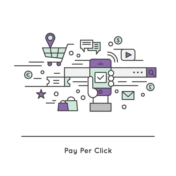 Pay-per-click PPC custo por clique modelo de publicidade na internet CPC — Vetor de Stock