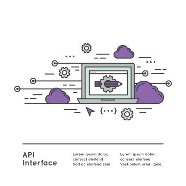 Vector Icon Style Illustration Logo of API Application Programming Interface with Laptop, Pencil, Cloud Data clipart svg vector 
