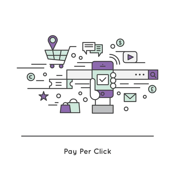 Pay-per-click PPC custo por clique modelo de publicidade na internet CPC — Vetor de Stock