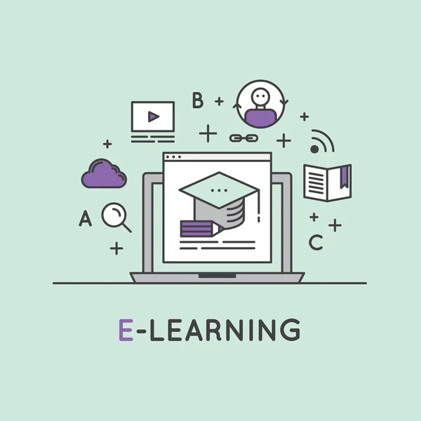 Elektronische Online leren afstuderen graad — Stockvector