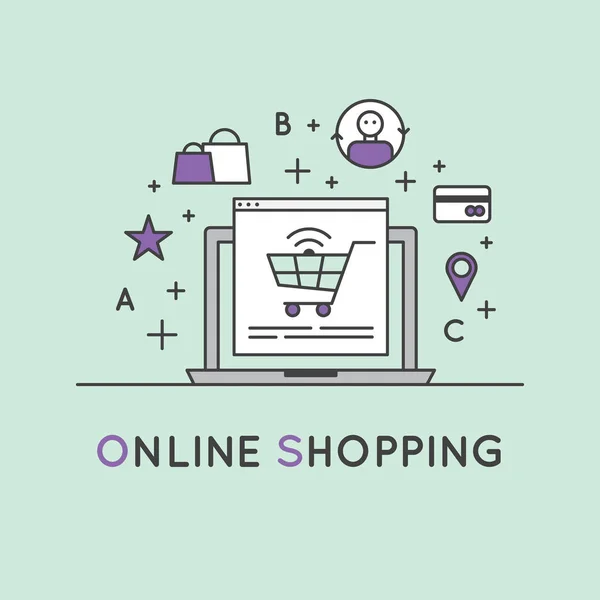 Werbemodell für Online-Shopping im Internet — Stockvektor