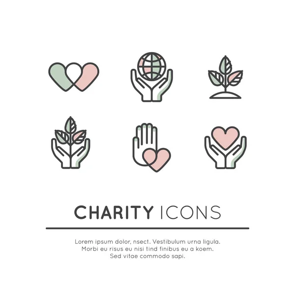 Elemento de conjunto de iconos para organizaciones sin fines de lucro y centro de donación — Archivo Imágenes Vectoriales