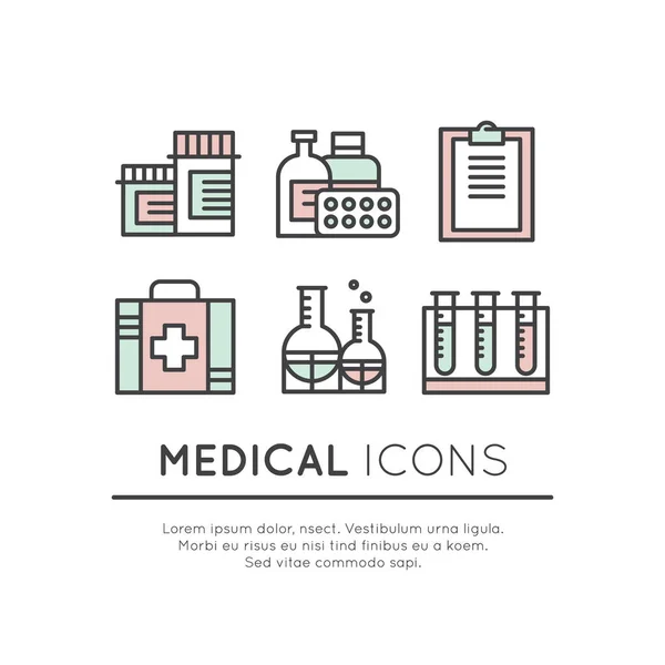 Medisch en gezondheidszorg onderzoek Items — Stockvector