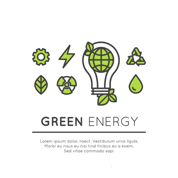 Sada ikon tenká linie životního prostředí, obnovitelné zdroje energie — Stockový vektor