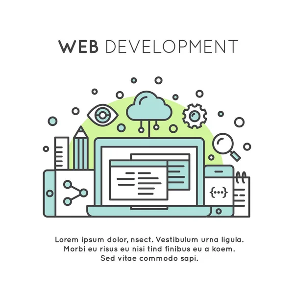 Illustration des Entwicklungsprozesses der Webseite — Stockvektor