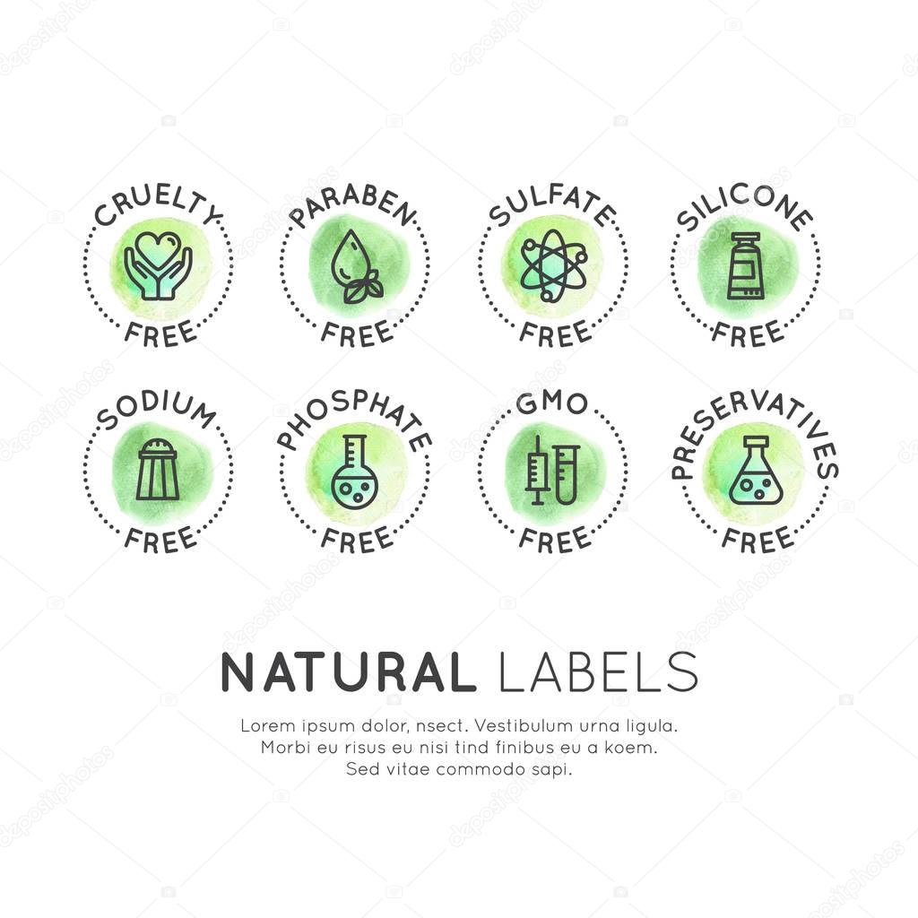 Watercolor Illustration Logo Set Badge Ingredient Warning Label Icons