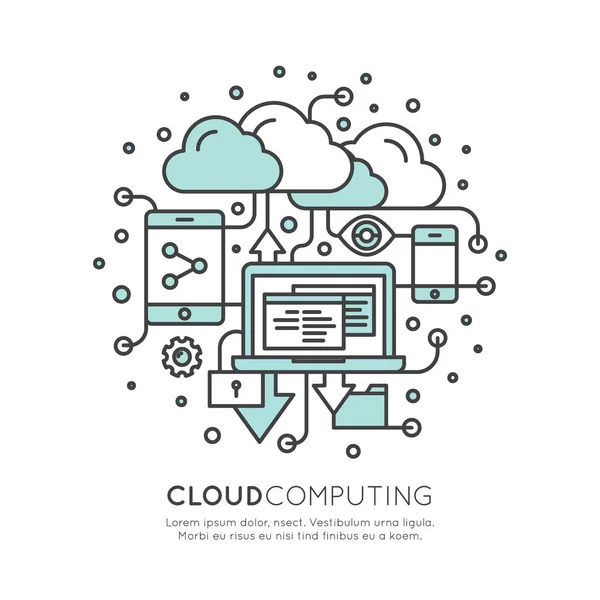 Cloud Computing Tecnología, Alojamiento, Gestión de la nube — Vector de stock