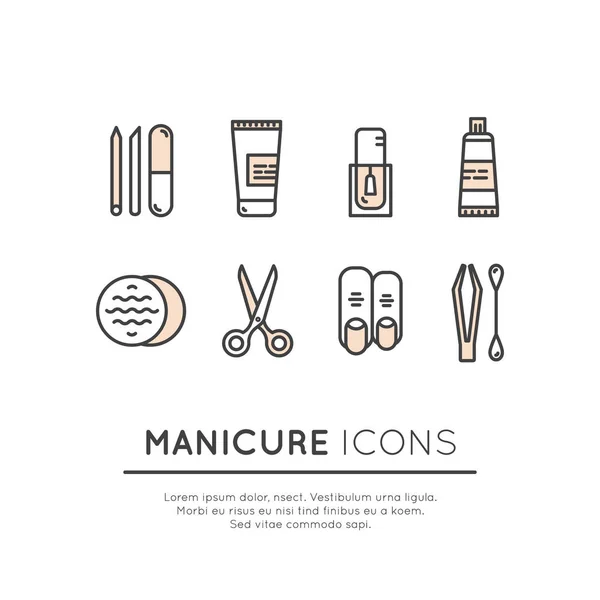 Set de ilustraciones para salón o tienda de pedicura de manicura de gel — Vector de stock