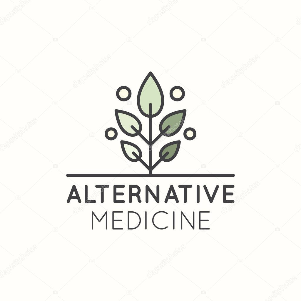 Vector Icon Style Logo Sign of  Alternative Medicine. IV Vitamin Therapy, Anti-Aging, Wellness, Ayurveda, Chinese Medicine. Holistic centre. Green Energy Tree