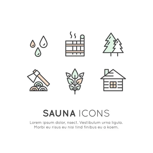 Sauna e vapor Hot House Village — Vetor de Stock