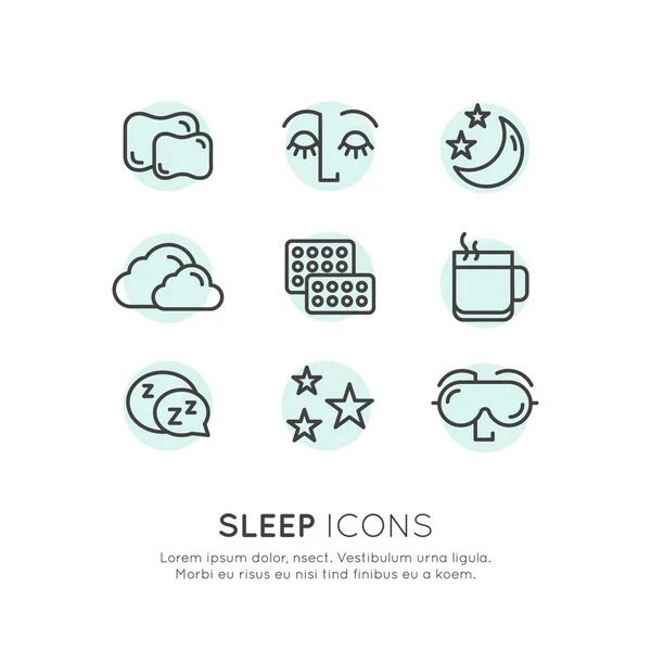ปัญหาการนอนหลับและไอคอนการนอนไม่หลับ — ภาพเวกเตอร์สต็อก