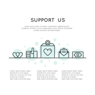 Bağış düğmesi ve destek sloganı ile Web sitesi için Banner şablon