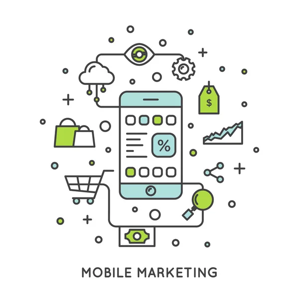Internet Mobile Marketing e Processo de Promoção — Vetor de Stock