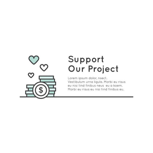Plantilla de banner para sitio web con botón de donación y lema de soporte — Archivo Imágenes Vectoriales