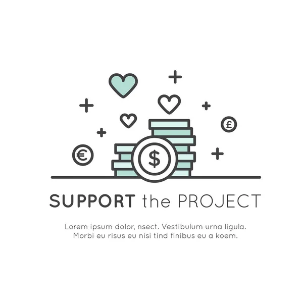 Sjabloon voor spandoek voor website met donatie knop en ondersteuning Slogan — Stockvector