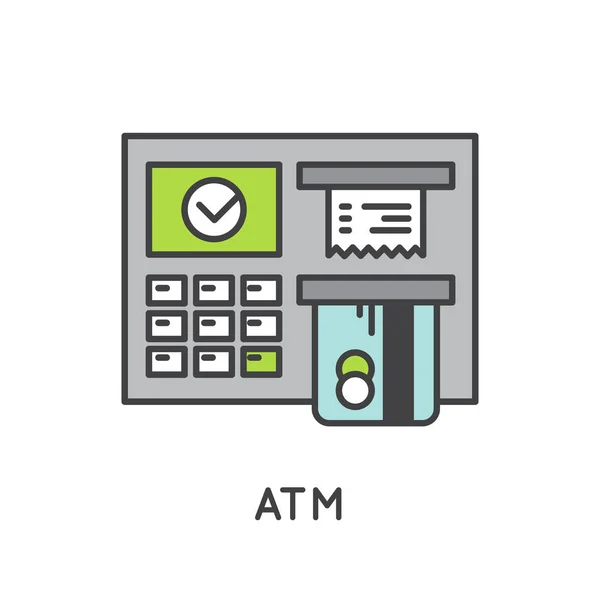 ATM μηχάνημα αυτόματης πληρωμής μέσω πιστωτικής ή χρεωστικής κάρτας — Διανυσματικό Αρχείο