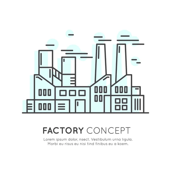 Concepto de Construcción de Fábrica, Paisaje Industrial — Archivo Imágenes Vectoriales