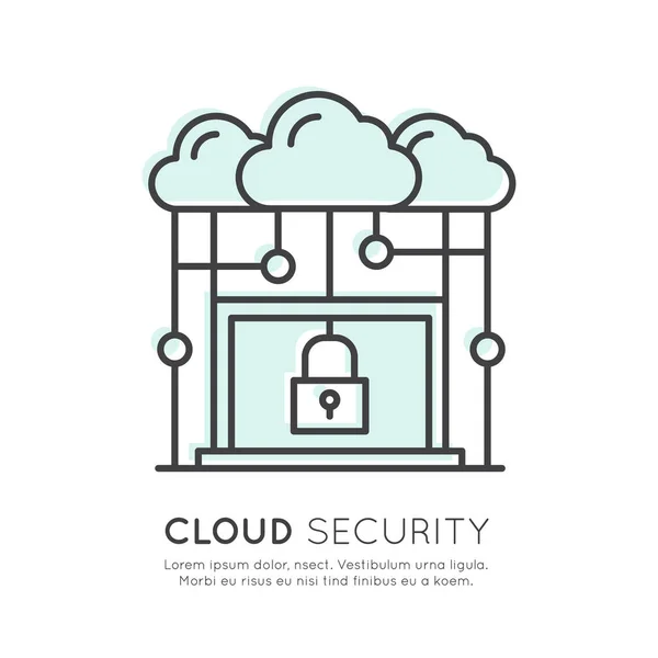 Tecnologia de computação em nuvem Segurança —  Vetores de Stock