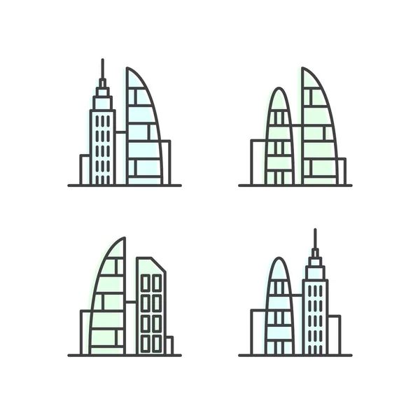 Conjunto de Ciudad Moderna Inteligente, Nuevo Eco Distrito, Concepto de Ciudad de Rascacielos — Vector de stock
