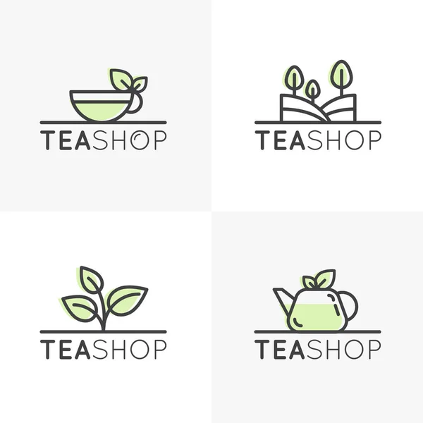Logo Set for Organic Herbal Tea Product Shop or Market — Stock Vector