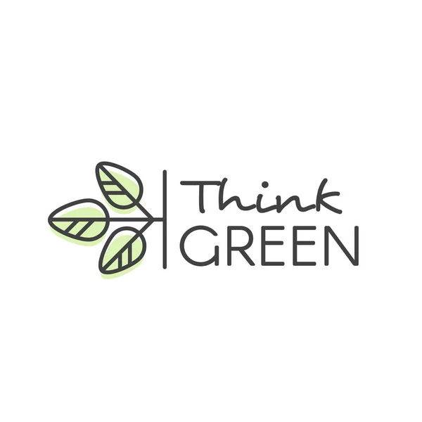 El-yazı metin Logo düşünüyorum yeşil kavram - ekoloji ve Trendy lineer tarzda yeşil enerji — Stok Vektör