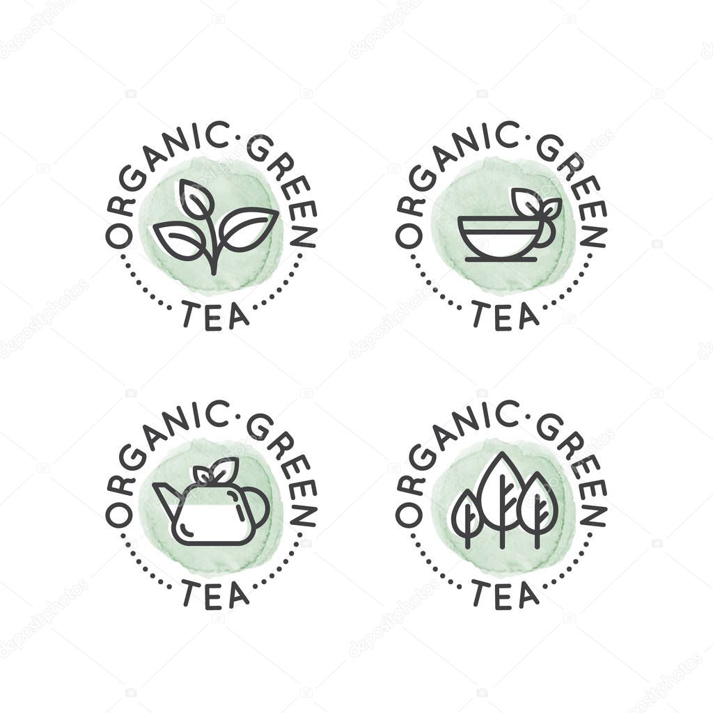 Logo Badge Set for Organic Green tea Production or Shop