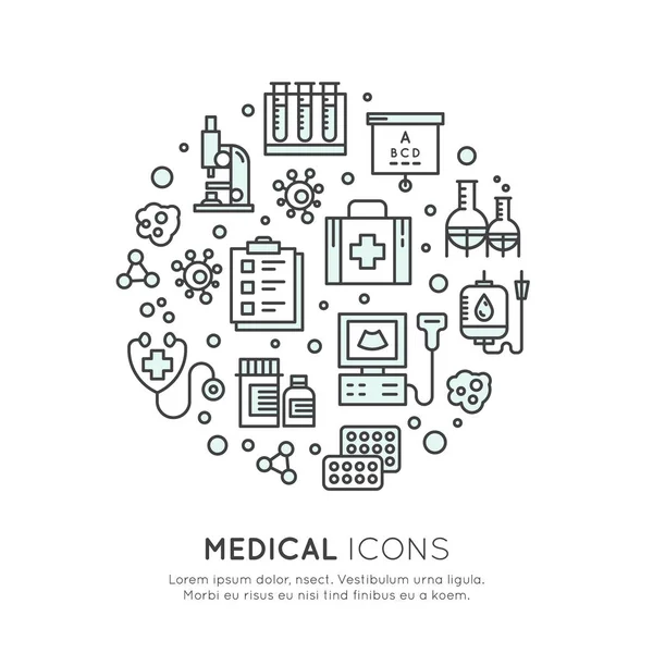 Conjunto de artículos de investigación médica y sanitaria — Archivo Imágenes Vectoriales