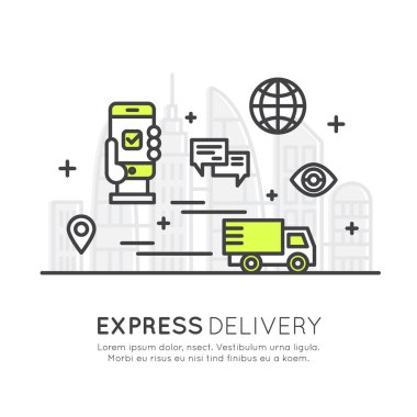 Mobil izleme ve hızlı satın alma ile hızlı ekspres teslimat hizmeti kavramı