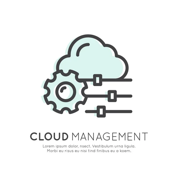 Σύννεφο πληροφορική τεχνολογία, φιλοξενία, διαχείρισης σύννεφο — Διανυσματικό Αρχείο