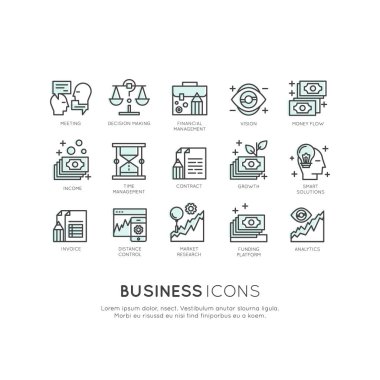 Web ve mobil App için Analytics logosu ile izleme ve Yönetimi iş modeli ve strateji, basit izole sembolleri kartı