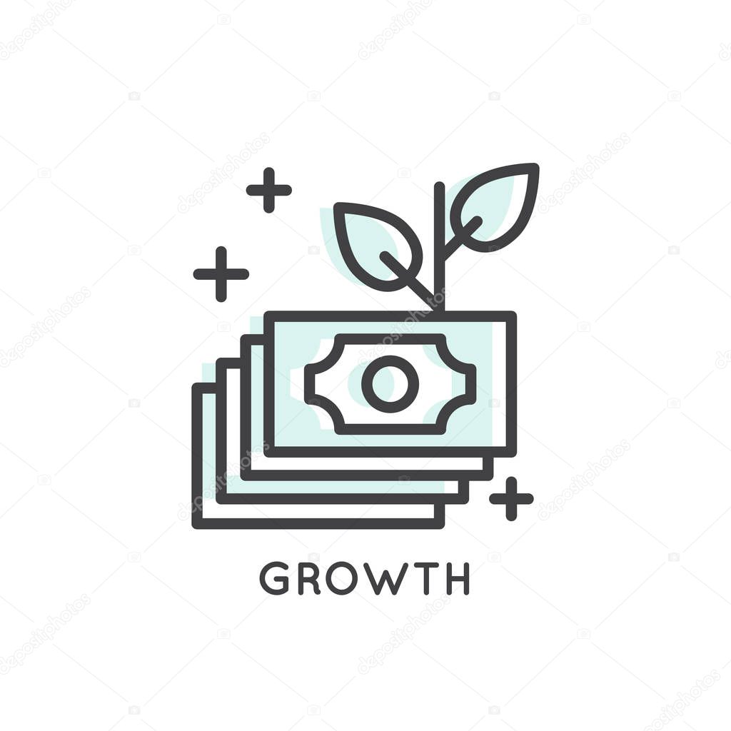 Growing from Seed with Three Leafs; Start Up; New Idea; Growth; Money Flow; Income; Business and Finance Strategy Concept