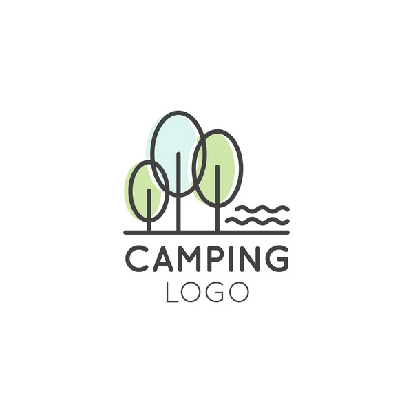Concepto Logo de Camping, Campo, Árboles en un Parque newar un Lago o Río — Vector de stock
