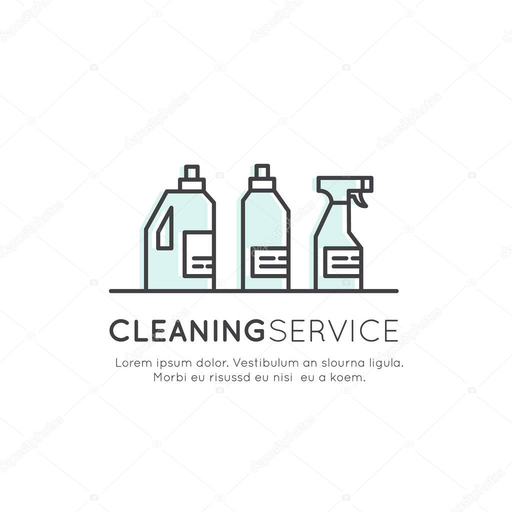Vector Icon Style Illustration Concept Logo of Cleaning Service, Plumbing, Dishwashing, Household Company, Isolated Symbols for Web and Mobile
