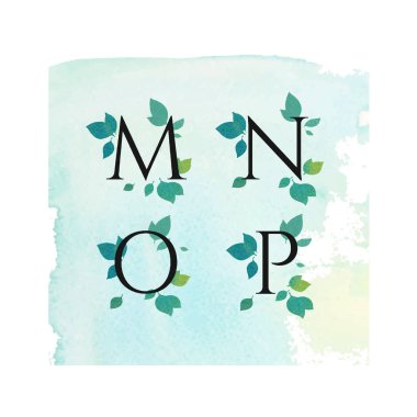 Suluboya Serif yazı tipiyle yapraklar, yeşil çiçekler, yaz tasarım bahar düğün davetiyesi, kartpostallar, Logo, görsel kimlik için