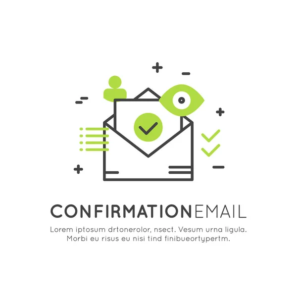 Ilustração da Confirmação Email Notificação ou Empurrar Mensagem, Newsletter Information Post —  Vetores de Stock