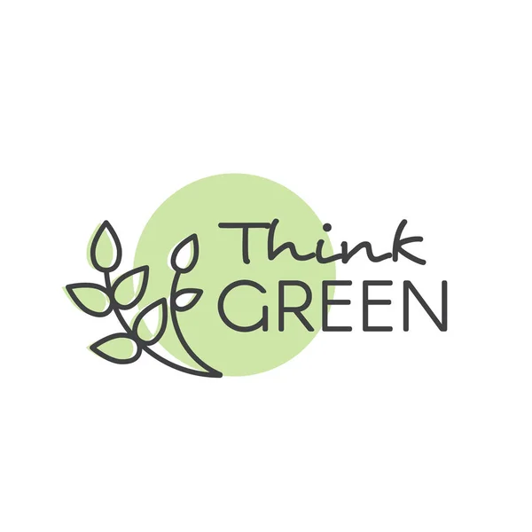 녹색 개념-생태와 녹색 에너지를 생각 하는 손 글자 텍스트 로고 그림 — 스톡 벡터