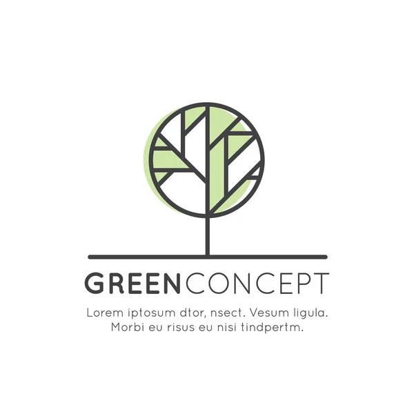 Ağaç ve orman kavramı - ekoloji ve ormansızlaşma afiş Anti yaprak bitki öğe Trendy lineer tarzda yeşil enerji — Stok Vektör