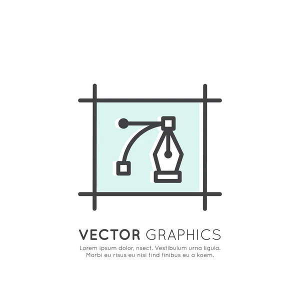 Illustrazione del processo di creazione grafica e grafica vettoriale — Vettoriale Stock