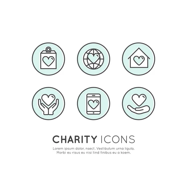 非营利组织和捐赠中心的图形元素集。筹款符号 — 图库矢量图片